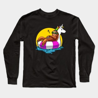 Sloth Riding Unicorn Float Long Sleeve T-Shirt